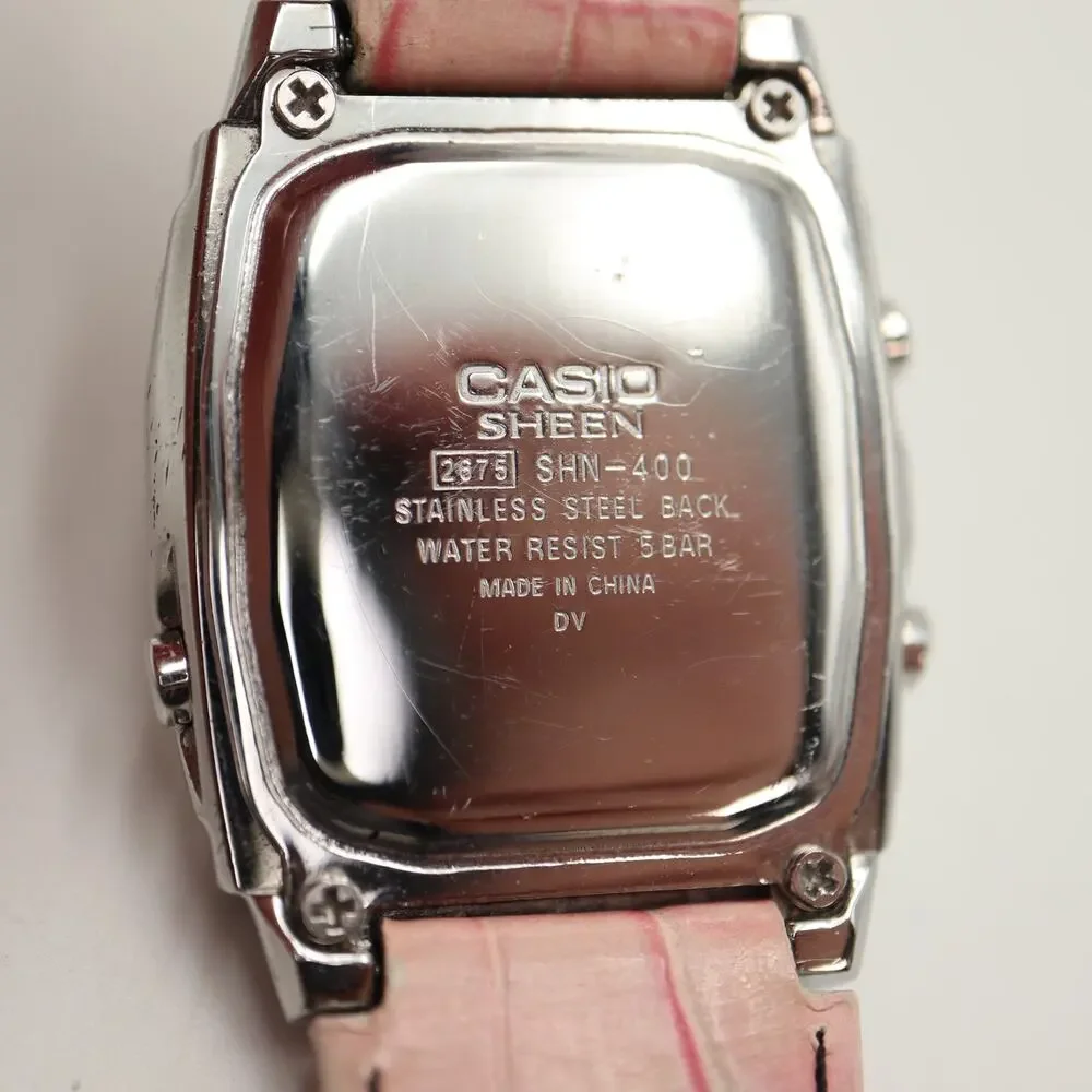 Casio Sheen Womens 30mm Digital Watch Pink Leather AL Chrono SHN-400 New Battery